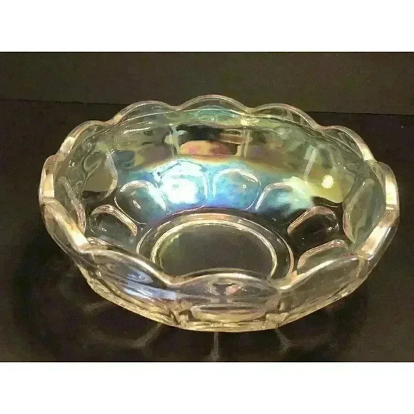 VTG Federal Yorktown Clear Iridescent Carnival Glass Bowl Grannycore Scalloped - Picture 3 of 15